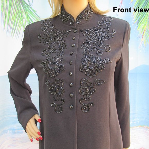Liz Claiborne Night tunic length beaded top blazer, 36 bust, Polyester, Lined - Picture 8 of 14